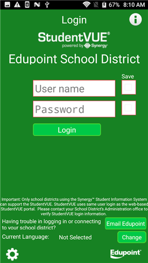 StudentVue login screen